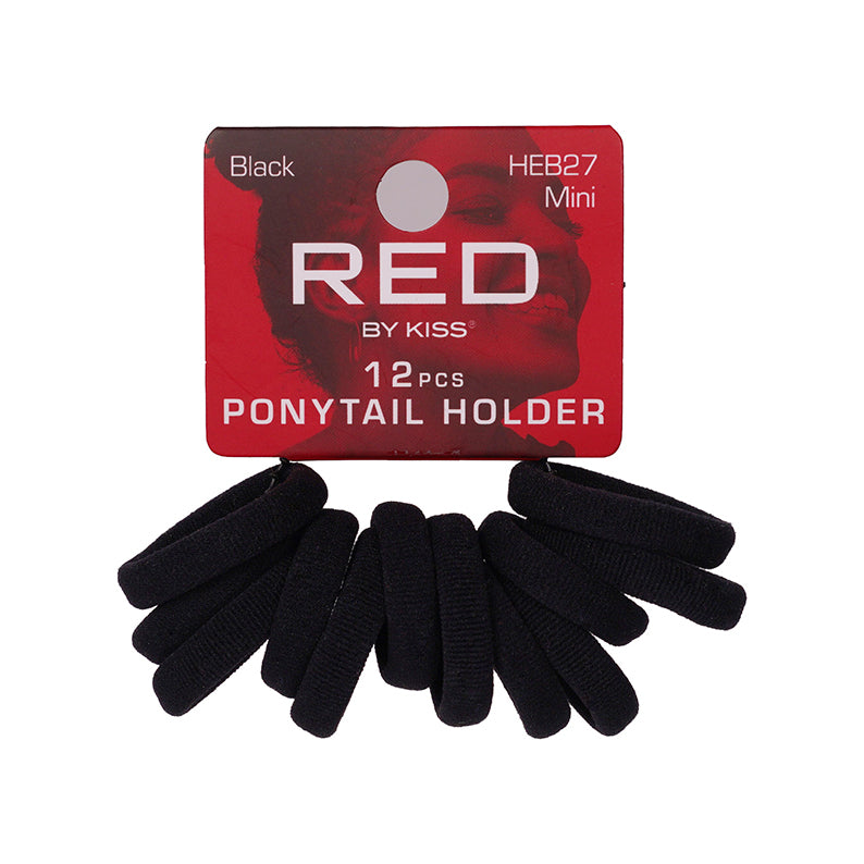 RED BEAUTY by KISS 12 pcs black mini ponytail holders for secure hair styling and everyday use