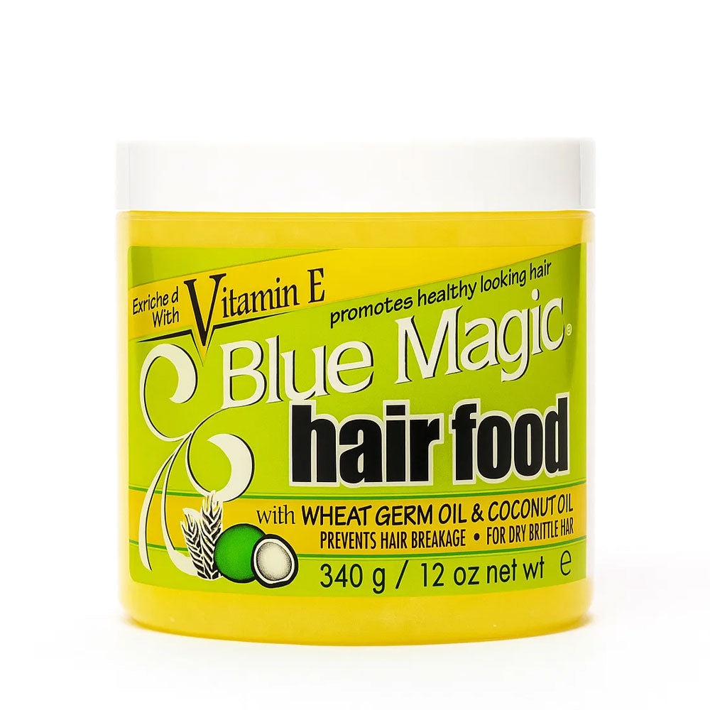 Blue Magic hair food 12 oz jar with wheat germ oil coconut oil and vitamin E for dry brittle hair