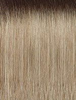 SENSATIONNEL Butta Lace Unit 3 wig close up of straight synthetic hair showing dark roots to ash blonde ombre