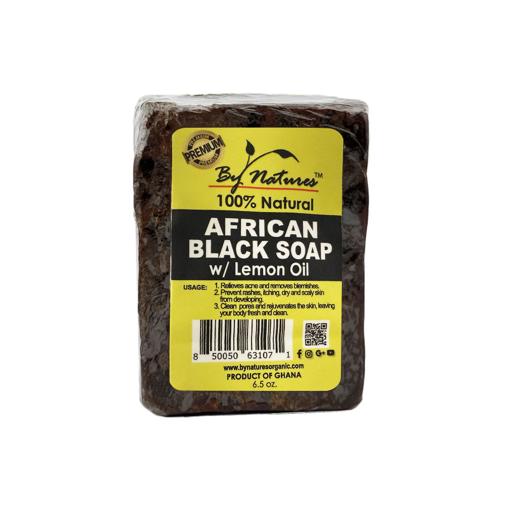 BY NATURES African black soap with lemon oil natural rectangular bar with yellow label product of Ghana