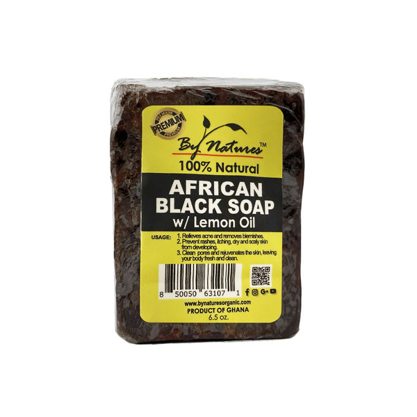 BY NATURES African black soap with lemon oil natural rectangular bar with yellow label product of Ghana