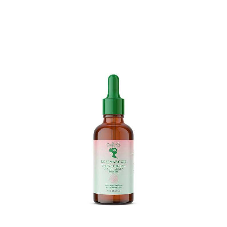 Camille Rose rosemary oil hair growth strengthening hair and scalp drops in amber dropper bottle