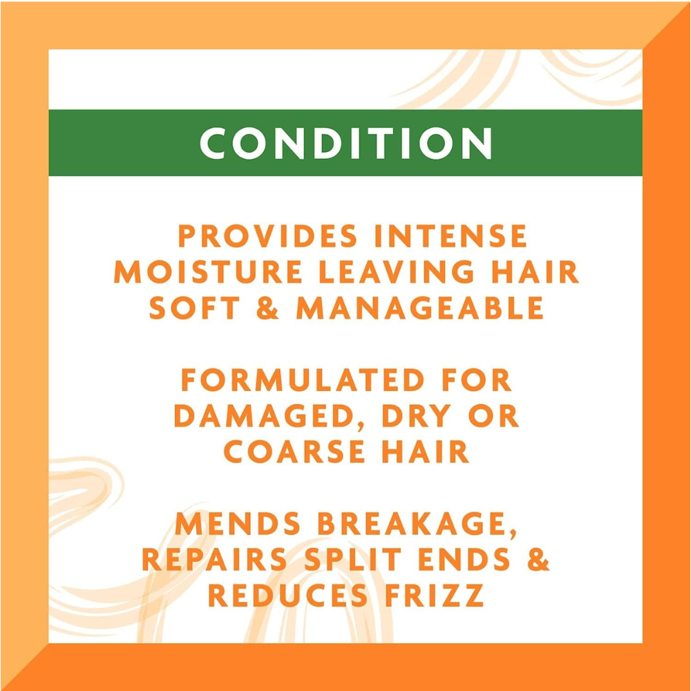 Cantu hair care conditioner label showing intense moisture benefits for damaged dry coarse hair and frizz repair