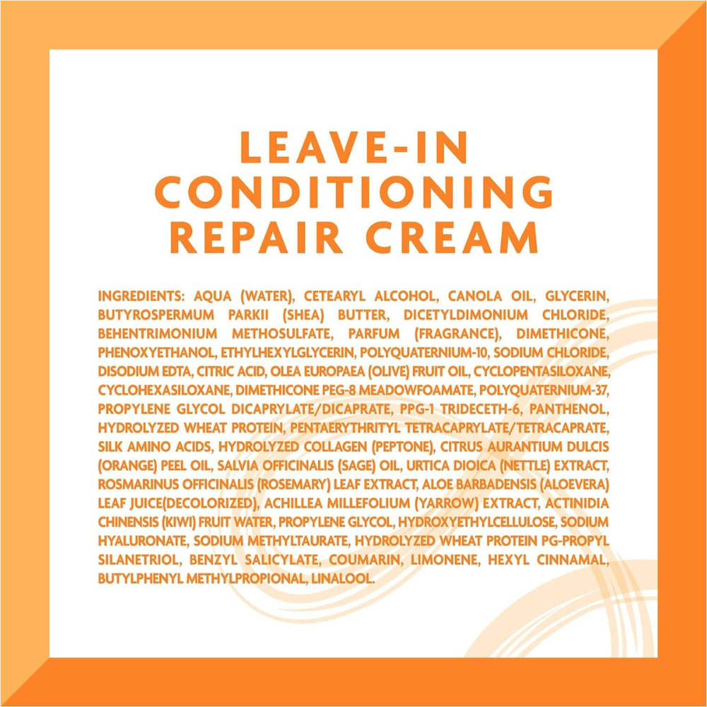 Cantu hair care Leave In Conditioning Repair Cream label showing product name and ingredients list
