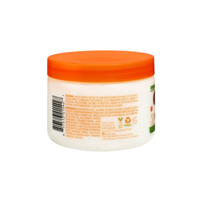 CANTU kids leave-in conditioner in white jar with orange lid showing ingredient label