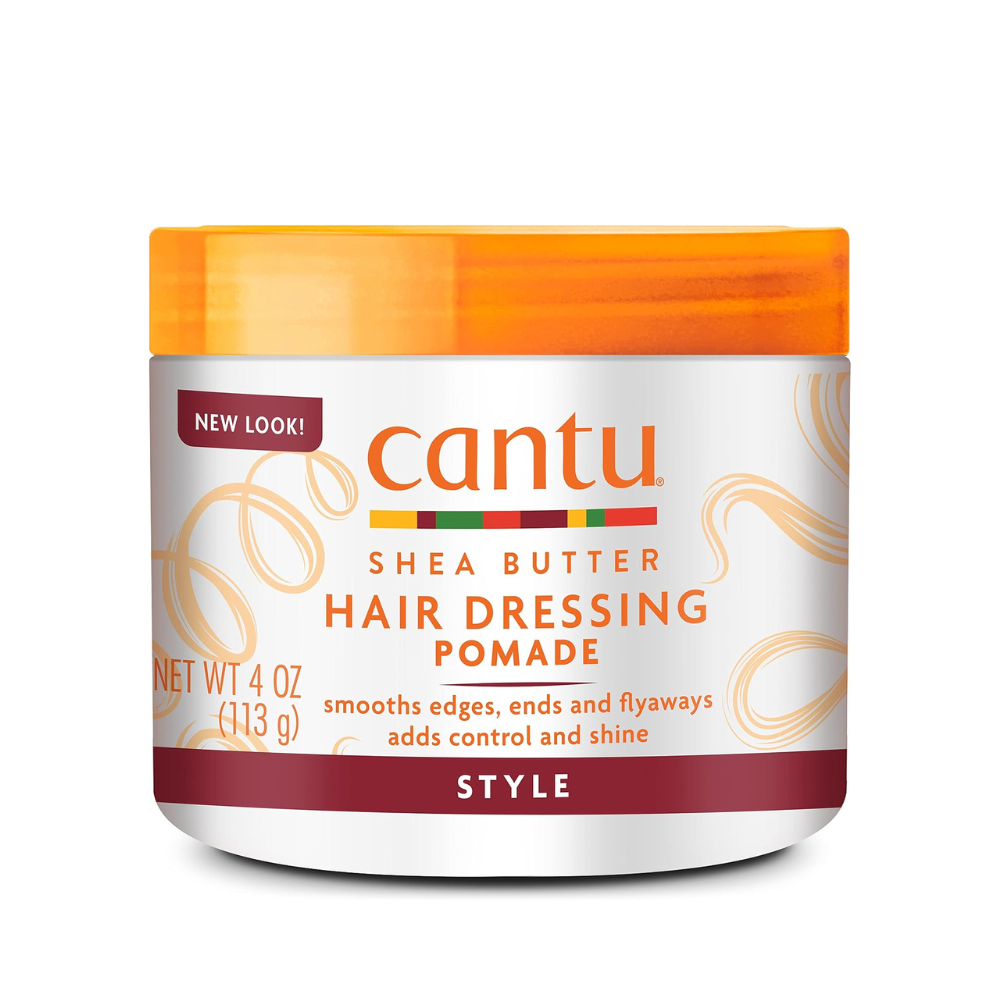 Cantu shea butter hair pomade jar with orange lid hair dressing pomade for smoothing edges and shine