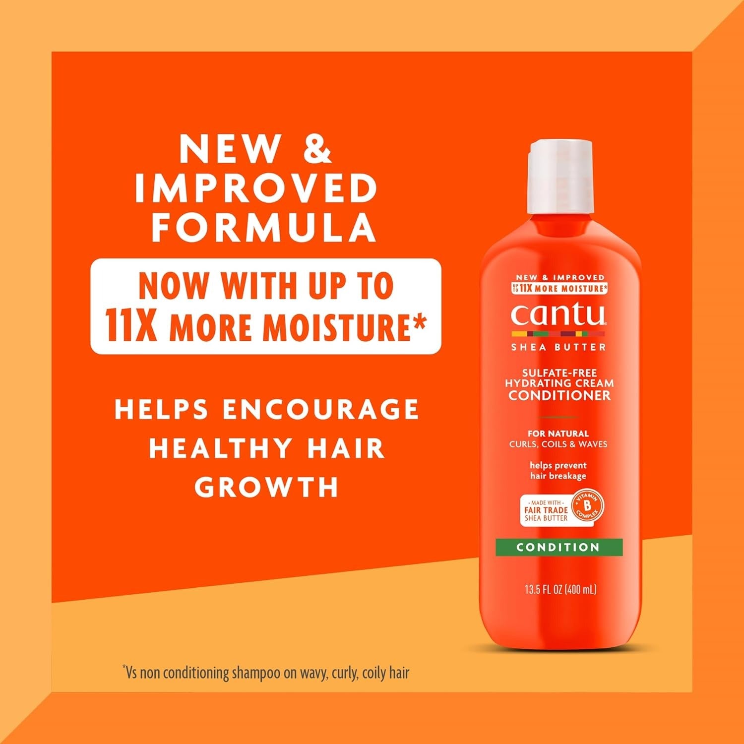Cantu shea butter hydrating conditioner bottle with new formula for healthy hair growth and 11 times more moisture