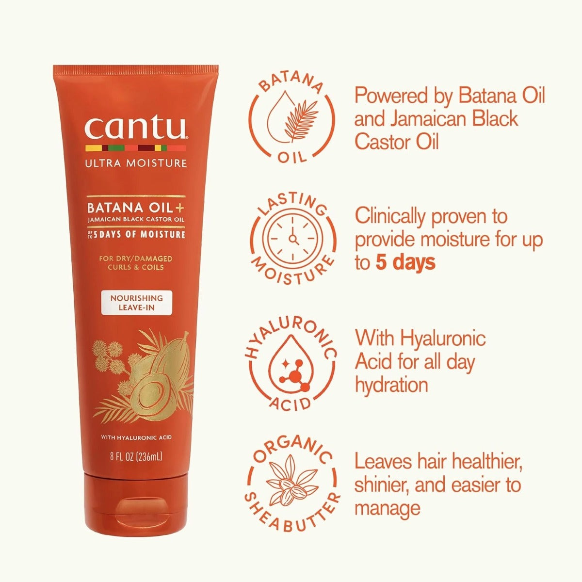 cantu Ultra Moisture Batana Oil + Jamaican Black Castor Oil Nourishing Leave-In 8oz