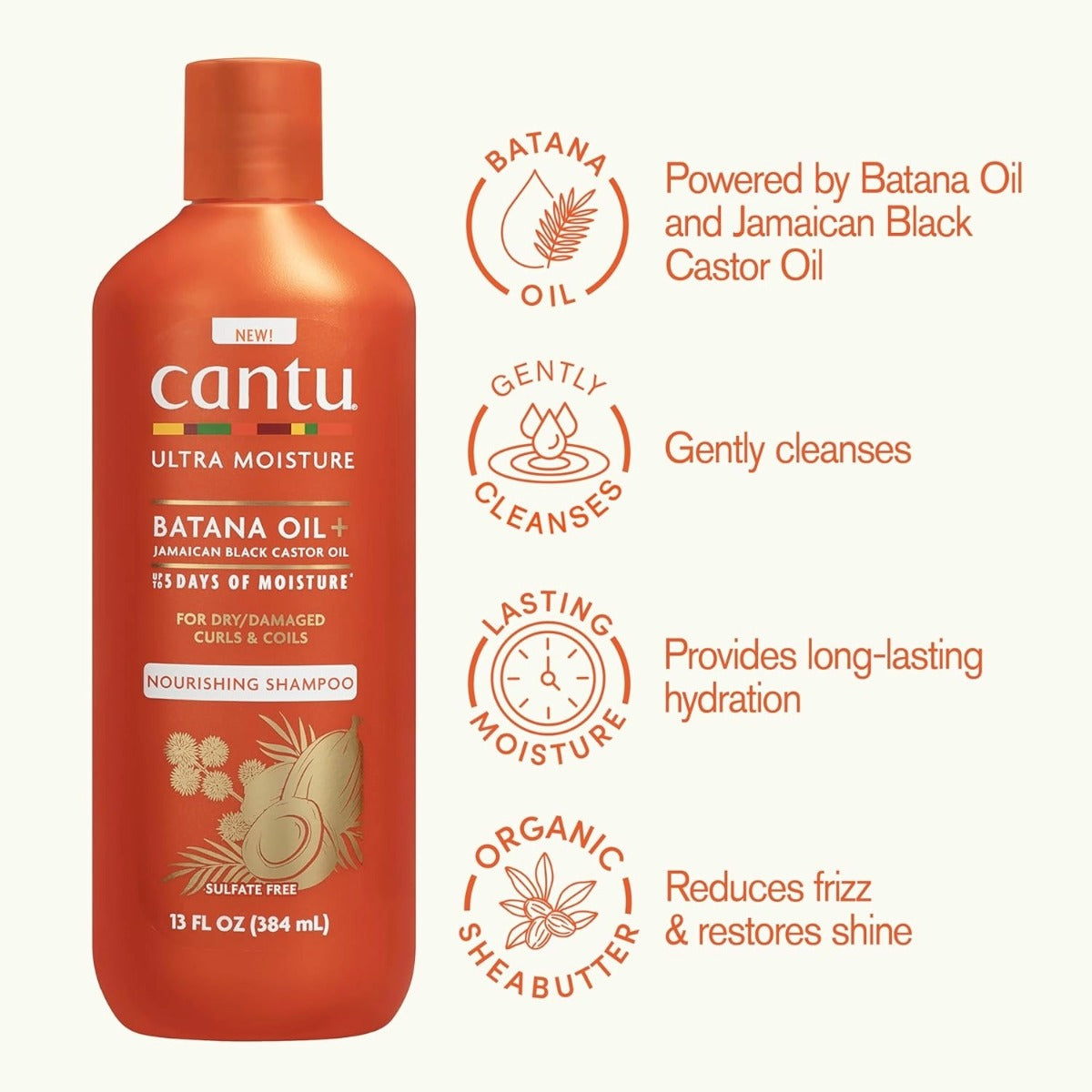 Shampooing nourrissant Cantu Ultra Moisture à l'huile de Batana et à l'huile de ricin noire jamaïcaine 13oz
