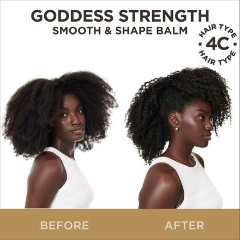 CAROLS DAUGHTER Goddess Strength before and after showing hair smoothing and shaping balm results on 4C hair