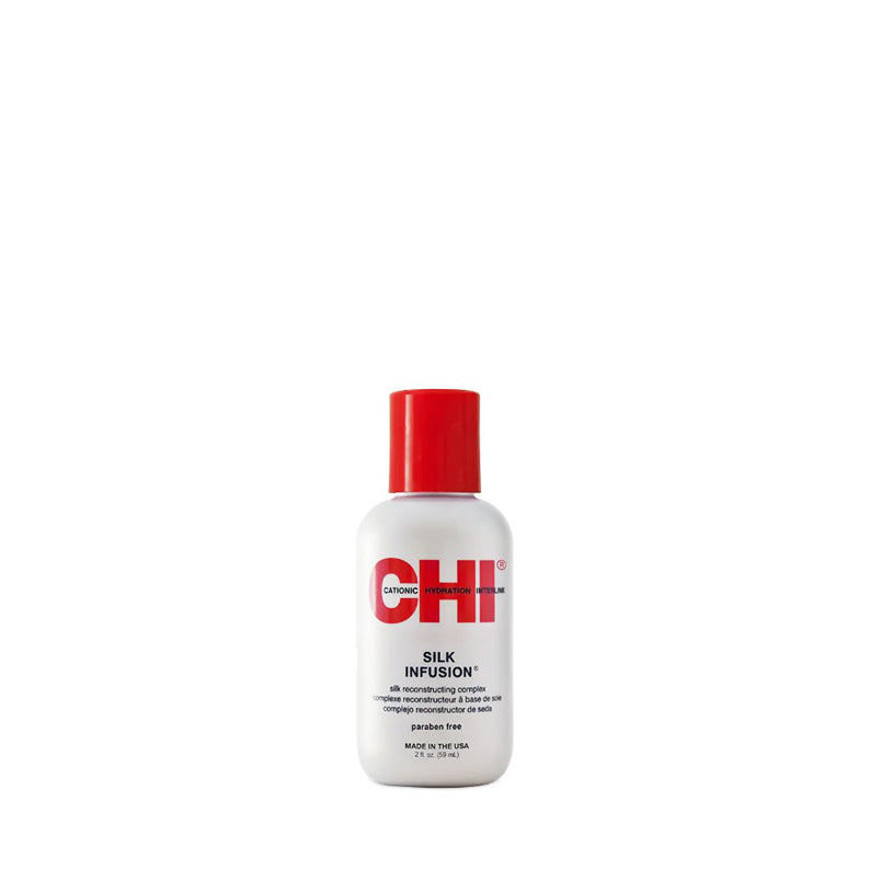CHI Infra Silk Infusion hair treatment white bottle with red cap and CHI logo professional serum