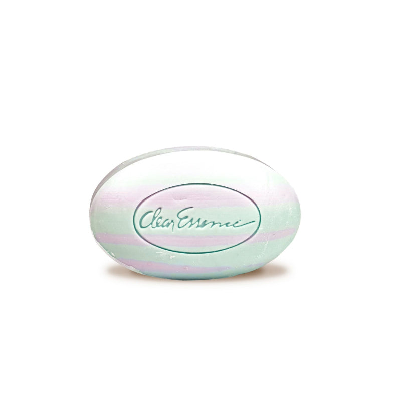 Clear Essence alpha hydroxy acid complexion soap oval pastel green and pink bar with embossed logo for gentle exfoliation