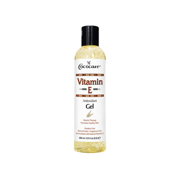 Cococare Vitamin E Antioxidant Gel bottle clear 250 ml labeled vitamin E body oil for moisturizing skin