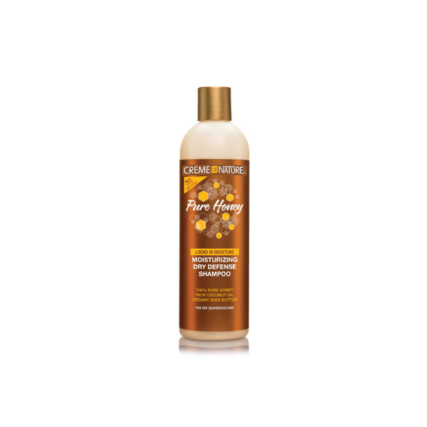 CREME OF NATURE pure honey moisturizing shampoo bottle with honeycomb label and gold cap for dry hair