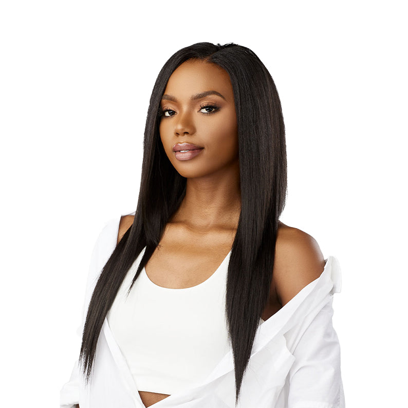 SENSATIONNEL multi length straight hair bundles worn by woman with sleek long black hair