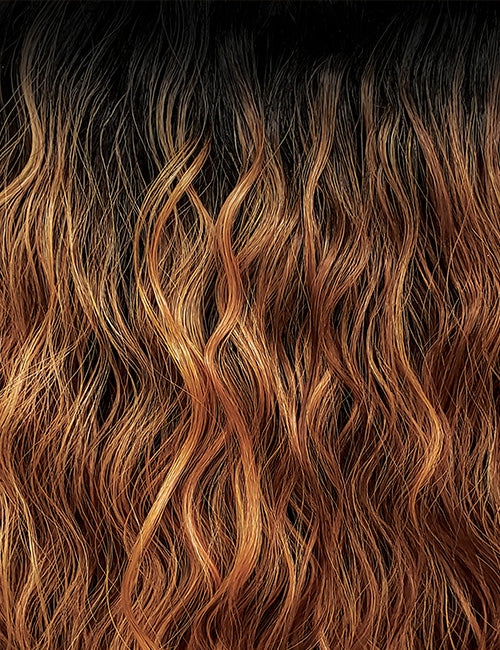 OUTRE curly synthetic half wig with black roots and ombre brown wavy curls texture