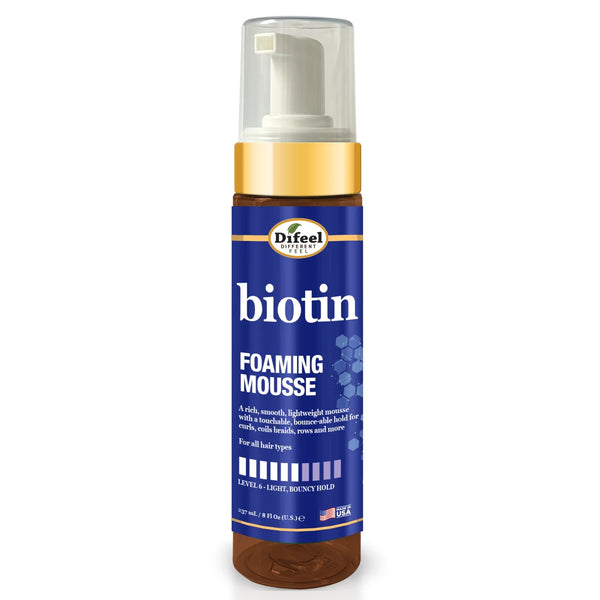 DIFEEL biotin foaming mousse for hair bottle with pump dispenser blue label for volumizing styling