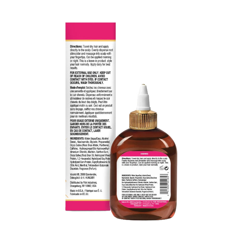 DIFEEL rice water root stimulator bottle with applicator nozzle and product box showing labels