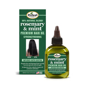 DIFEEL rosemary and mint hair oil premium hair oil bottle and box packaging with before and after image