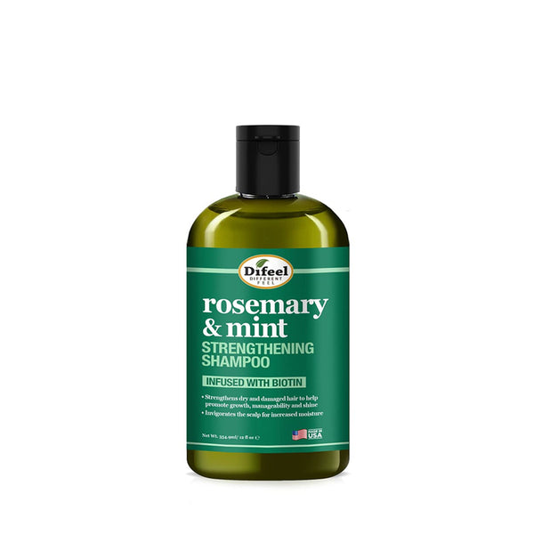 DIFEEL rosemary and mint shampoo with biotin bottle for strengthening dry damaged hair with green label