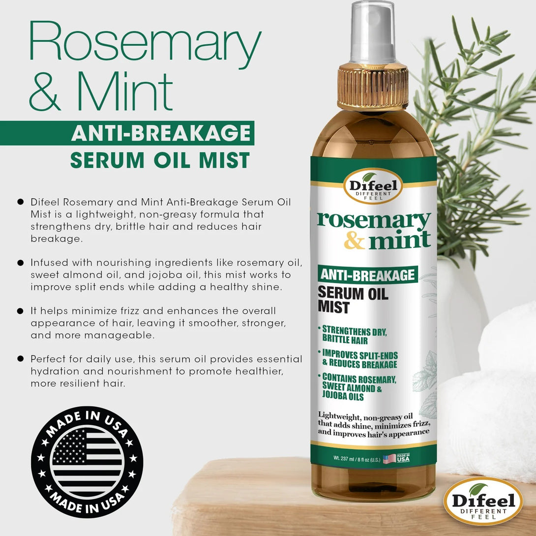 DIFEEL rosemary mint hair serum anti breakage serum oil mist spray bottle with rosemary sprig