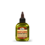 DIFEEL bottle of sweet almond hair oil in squeezable applicator bottle for moisturizing and shine