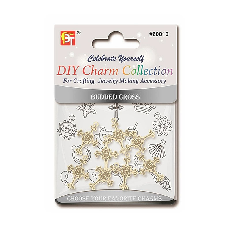 BEAUTY TOWN DIY Charm Collection pack with gold-tone budded cross jewelry charms for crafting and jewelry making