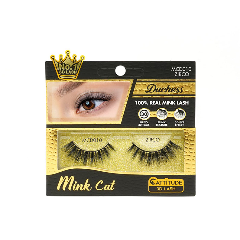 EBIN Duchess Mink Cat package showing pair of 3D mink cat eye lashes in gold and black box
