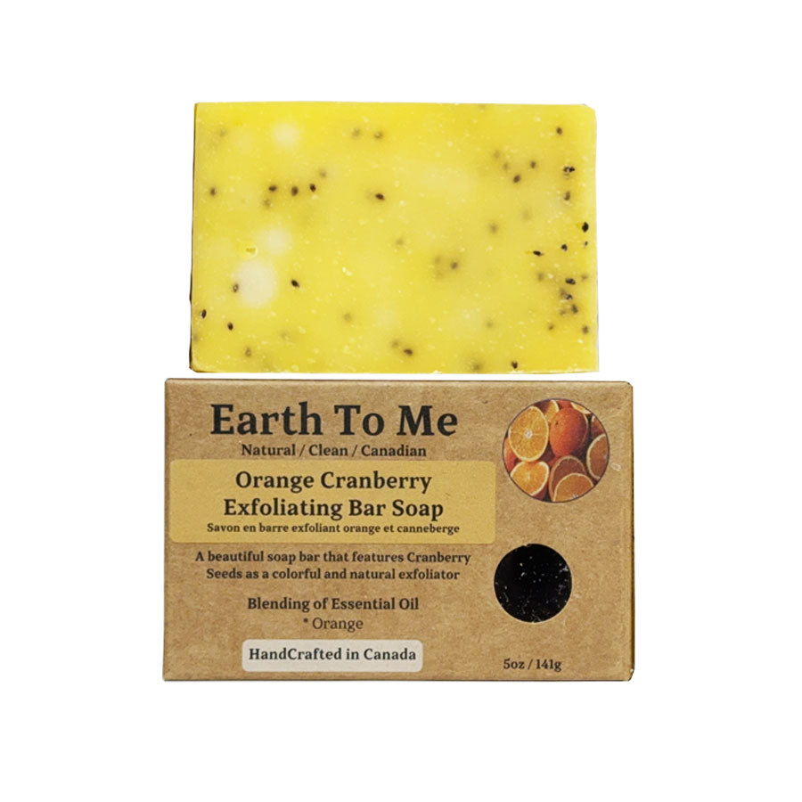 Earth To Me orange cranberry exfoliating soap bar with natural cranberry seeds and essential oil blend
