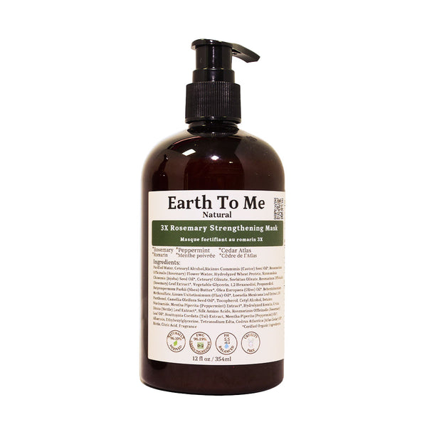Earth To Me rosemary hair strengthening mask 12 fl oz brown pump bottle for damaged and brittle hair