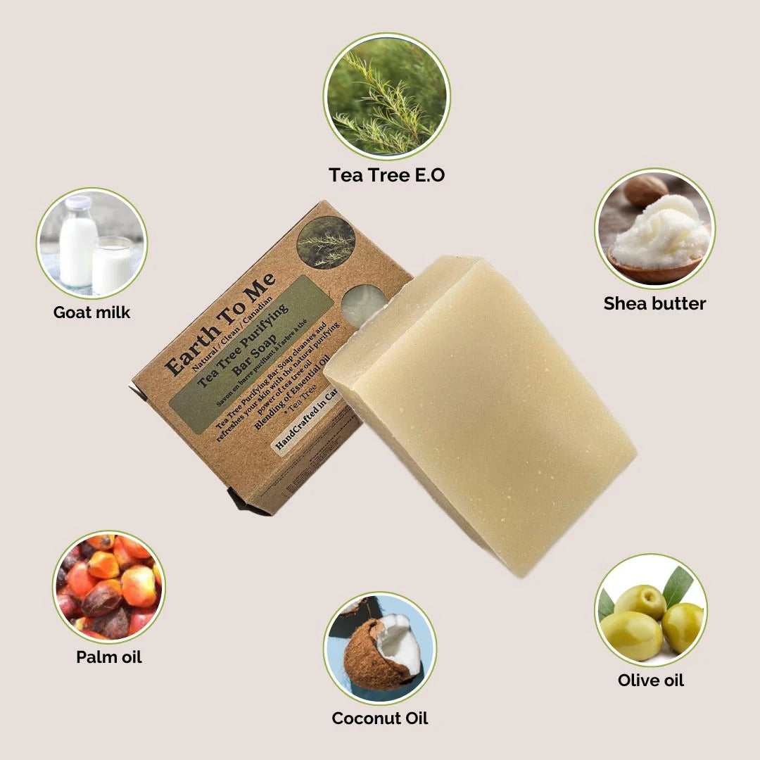 Earth To Me tea tree bar soap natural cleansing bar with goat milk shea butter coconut oil for skin and scalp