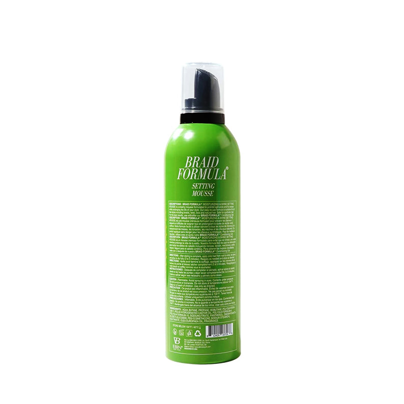 EBIN hair care Braid Formula setting mousse green bottle with pump for braid styling