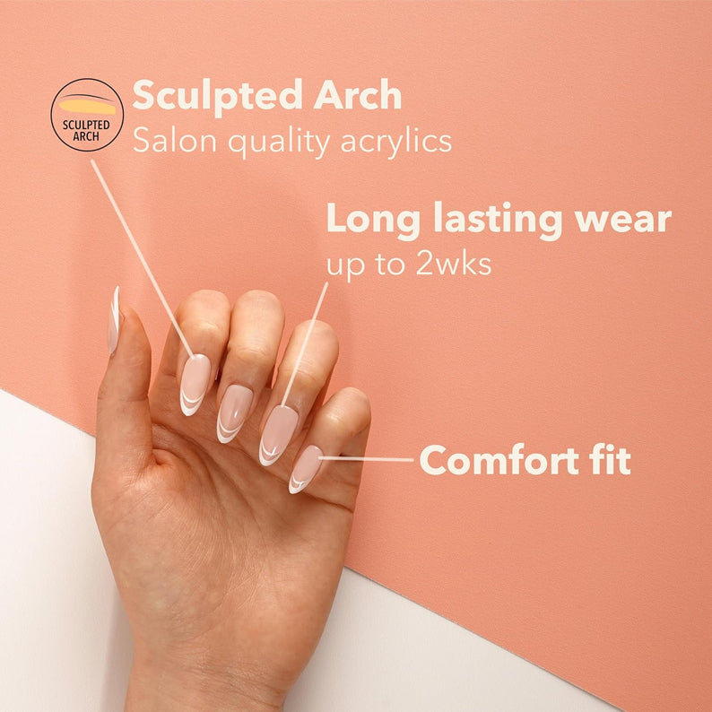 EBIN 3D press on nails classy French tip sculpted arch acrylics on hand with comfort fit and long lasting wear