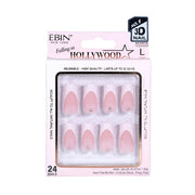 EBIN Falling in Hollywood pink almond 3D press on nails set with rhinestone accents in retail packaging
