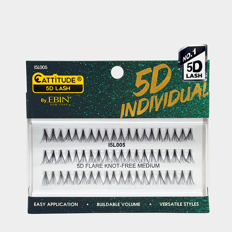 EBIN Attitude 5D individual lash extensions pack 5D flare knot free medium black cluster lashes