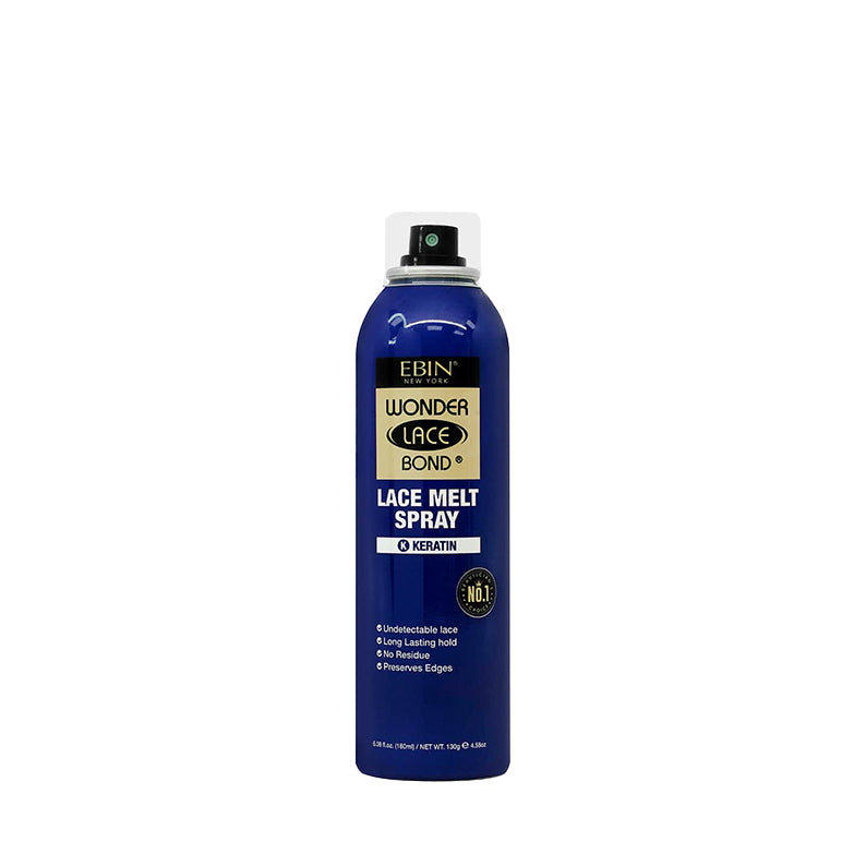 EBIN Wonder Lace Bond lace melt spray for wigs in blue can with keratin for long lasting edge hold