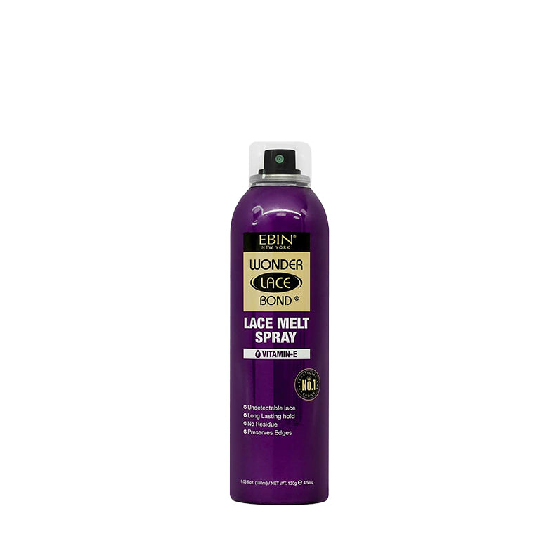 EBIN Wonder Lace Bond lace melt spray for wigs in purple bottle with vitamin E for long-lasting hold