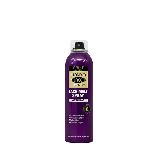 EBIN Wonder Lace Bond lace melt spray for wigs in purple bottle with vitamin E for long-lasting hold