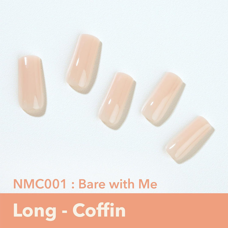 EBIN 3D nude press on nails long coffin style Bare with Me NMC001 natural beige manicure set