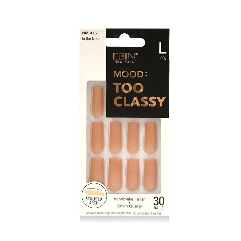 EBIN Mood Too Classy long sculpted arch nude 3D press on nails acrylic finish 30 salon quality
