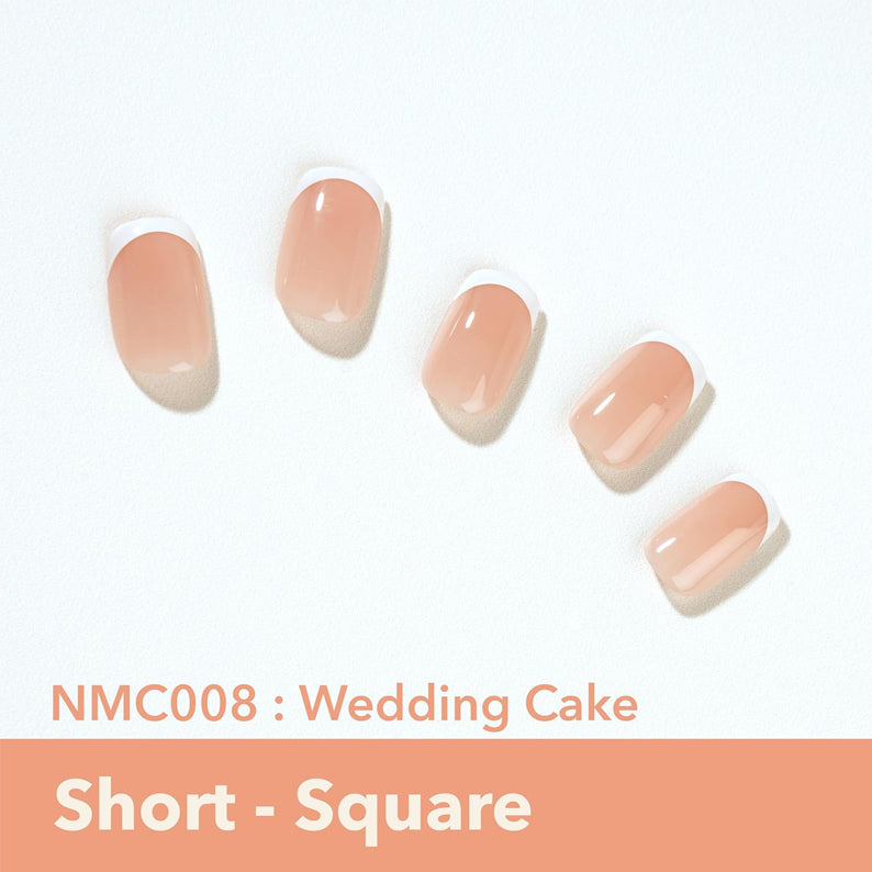 EBIN wedding cake press on nails short square nude French tip set displayed on white background