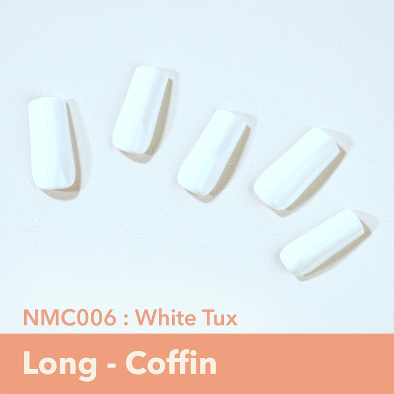 EBIN white tux 3D press on nails long coffin glossy white set for instant salon manicure