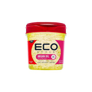 ECO STYLE argan oil styling gel in clear container with red lid for maximum hold and moisture