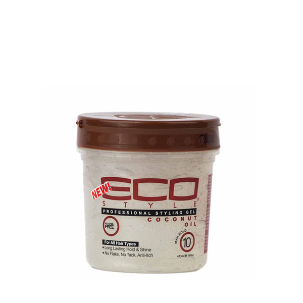 ECO STYLE coconut styling gel for natural hair jar with coconut oil clear gel brown lid