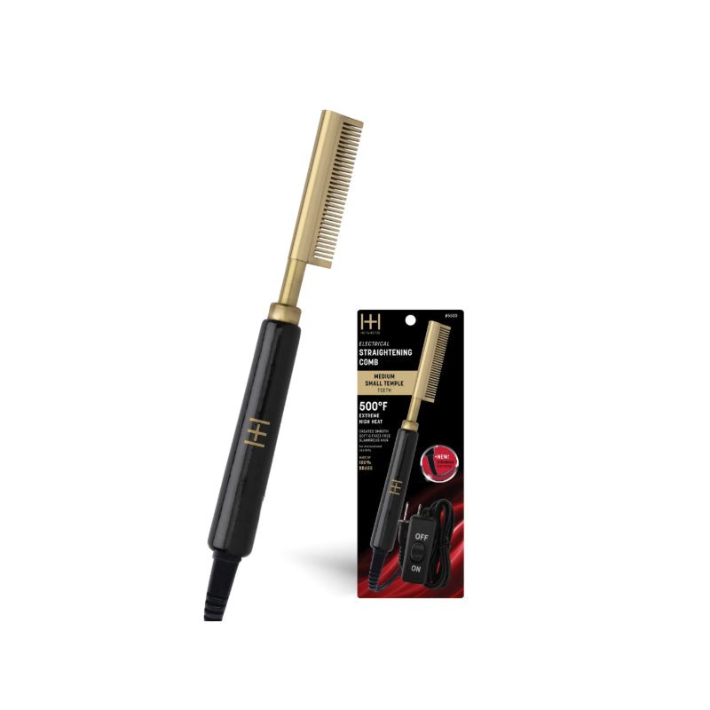 ANNIE electric hot comb for natural hair with black handle and gold teeth for straightening