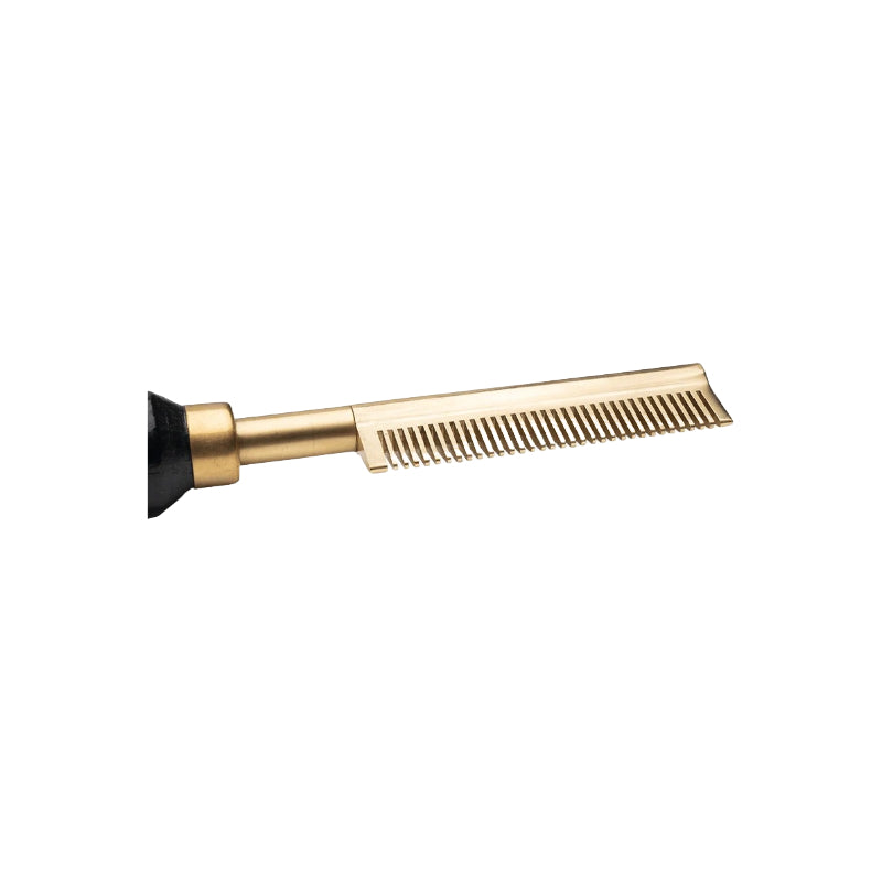 Annie electric hot comb for natural hair with gold metal teeth and black handle for styling