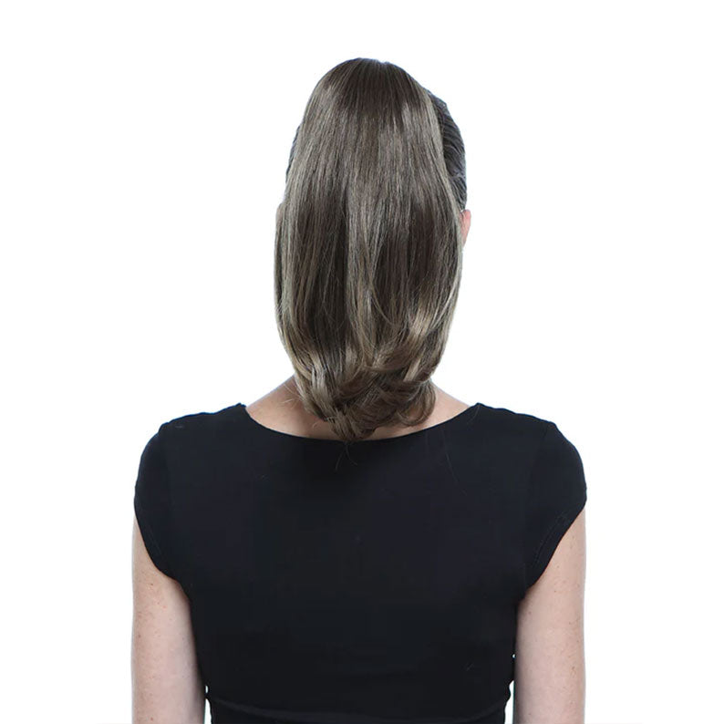 HAIR COUTURE drawstring ponytail with claw clip high glossy brown ponytail from back elegant style