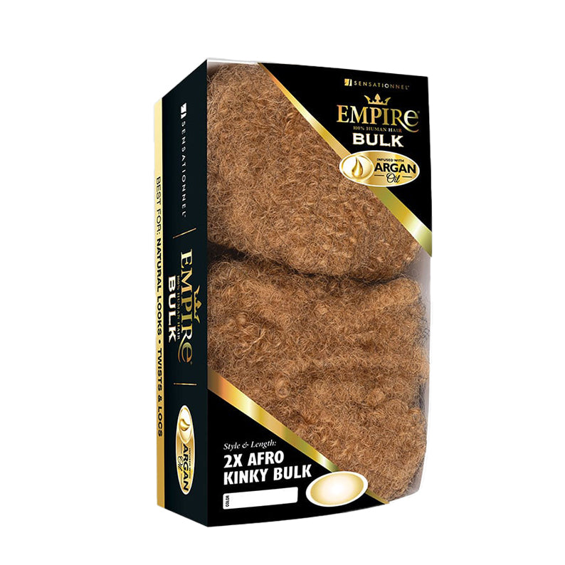 SENSATIONNEL Empire 16 inch afro kinky bulk hair in light brown packaged braid bulk with argan oil box