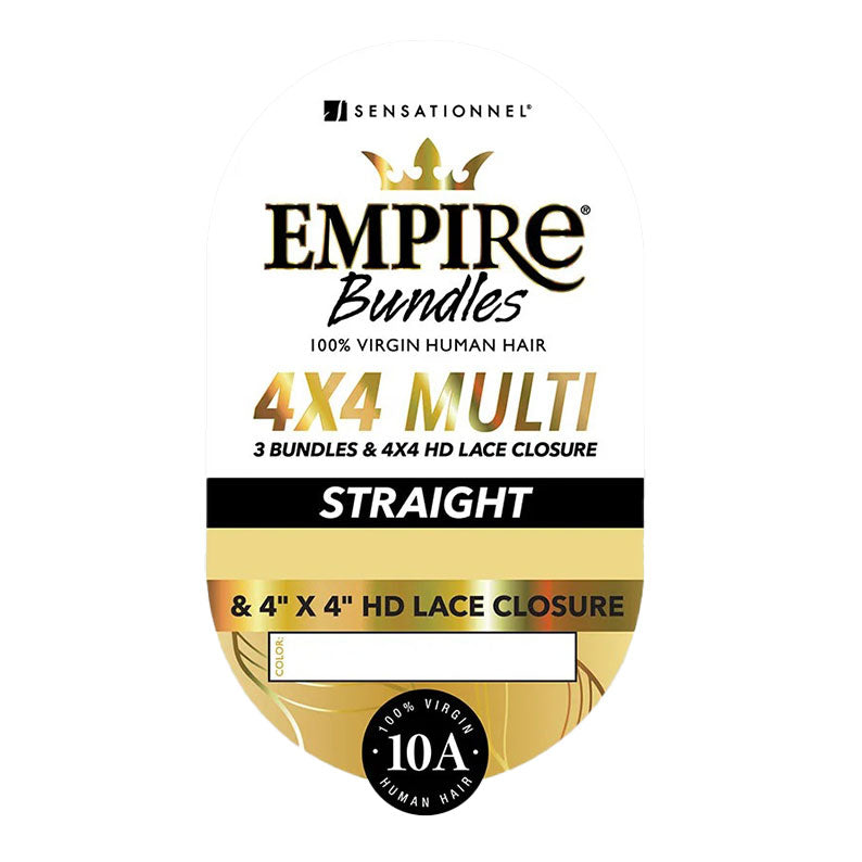 SENSATIONNEL Empire Bundles 4x4 body wave hair bundles packaging showing 4x4 multi label and straight closure