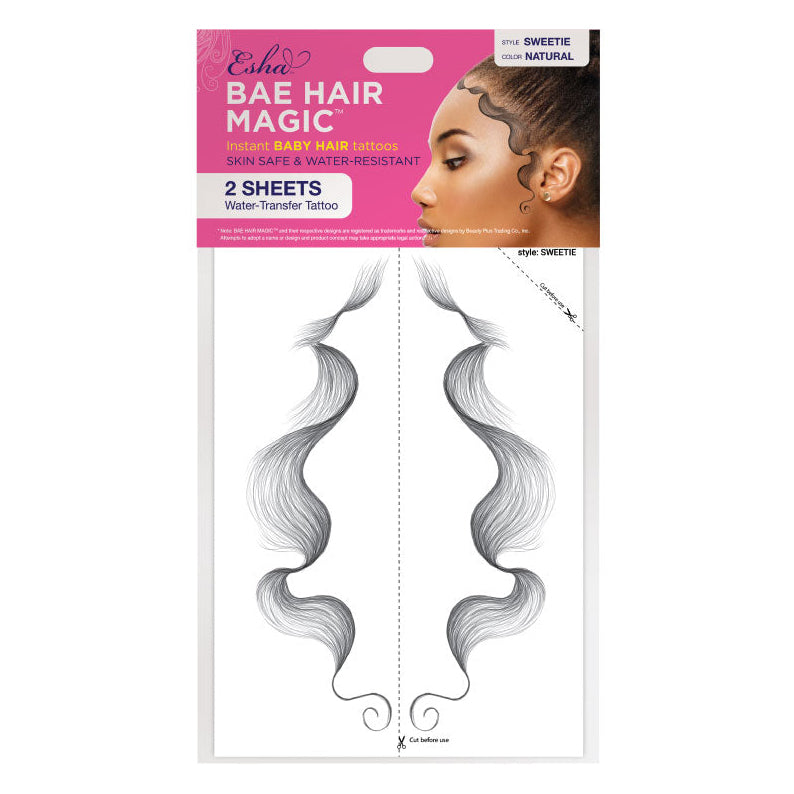 ESHA Bae Hair Magic baby hair tattoo stickers water transfer sheets with natural curled edge designs skin safe water resistant